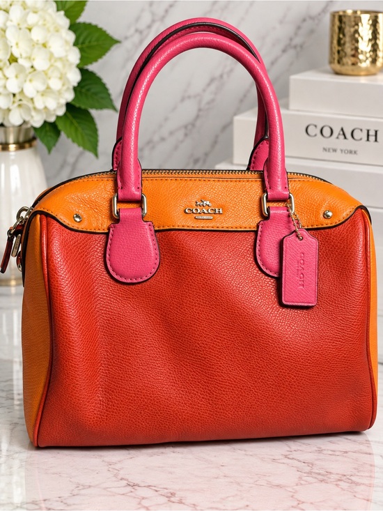 Coach Handbags - Coach mini Bennett Orange and Pink colorblock Leather Satchel